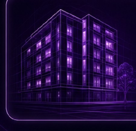 Ilustración de edificio moderno conectado con tecnología Verki
